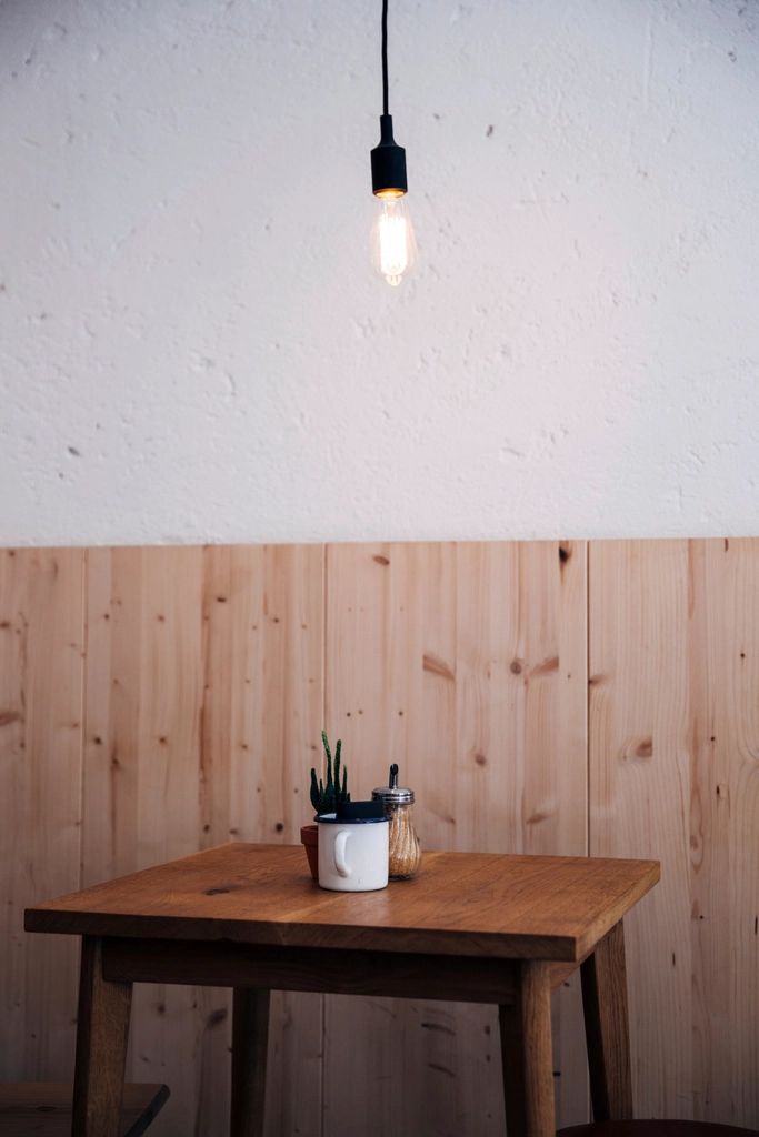The cafe counter with stools alongside